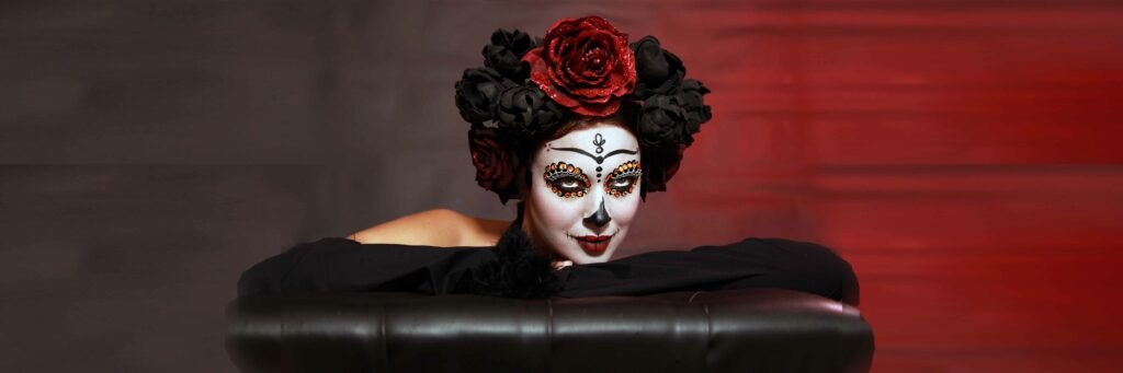 face painting dia de los muertos fleur rouge et noir