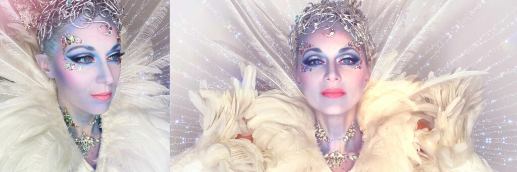 Maquillage artistique face painting bleu et blanc reine des neiges