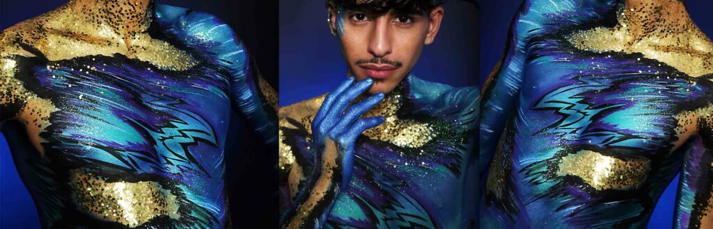 body painting homme bleu et or blue man